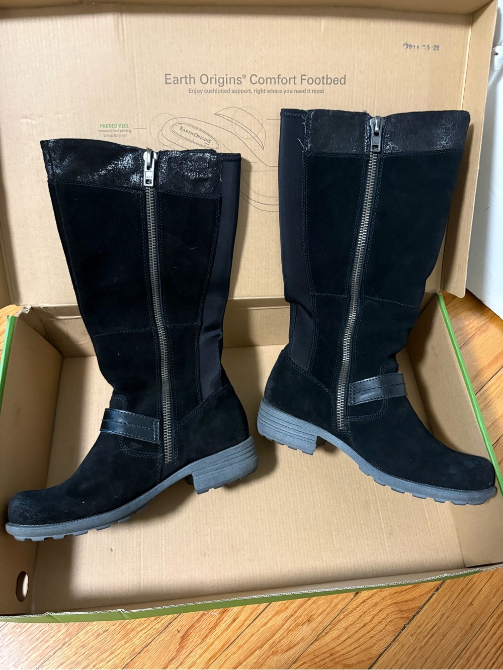 Earth Origins Black Suede Knee-High Zip Boots